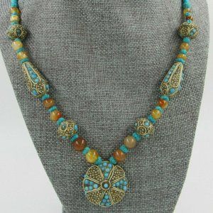 VTG Silver, Turquoise & Jasper Strand Necklace